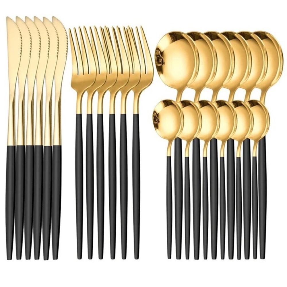 - 24-Piece Flatware Set,Stainless Steel Knife Fork Spoon Teaspoon Silverware Set